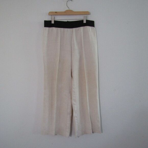 Alfani Women's Pants Large Beige Linen Pull On Wide Leg Coastal Beach Lagenlook - Picture 1 of 8